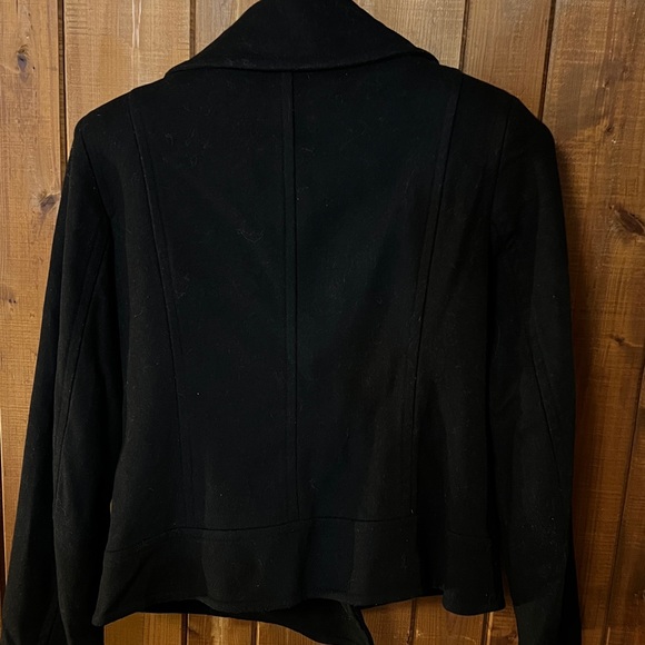 Michael Kors Wool Blend Double Breasted Button/Zip Pea Coat Black Size 8 - Picture 7 of 11